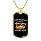 how your appreciation to military dads with this dog tag necklace that says "Amazing Dad."