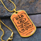 gold Personalized dog tag for dad, featuring the text "The Man with the Legend."