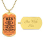 Personalized dog tag for dad, featuring the text "The Man with the Legend."