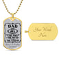 Personalized dog tag for dad, featuring the text "The Man with the Legend."