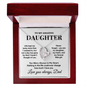 Necklace with heart pendant in a red box with engraved message for daughter