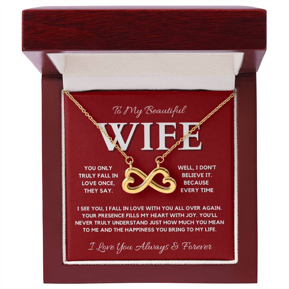To My Wife - Endless Love Necklace | 14K Gold Infinity Heart Pendant Gift for Her