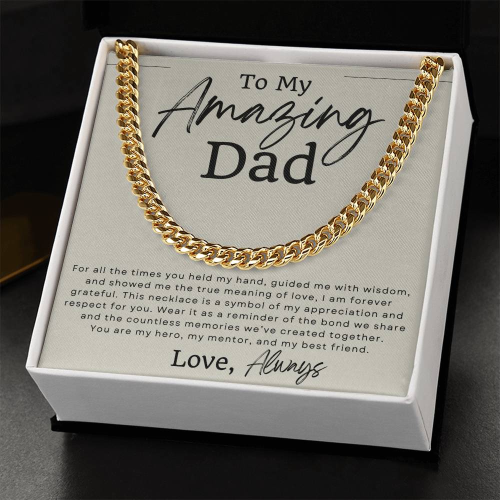 Elegant necklace with a heartfelt message "to my amazing dad", a thoughtful gift for a beloved father.