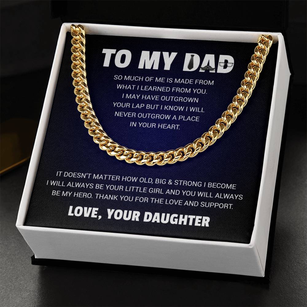 Necklace with pendant reading "to my dad" in elegant script, perfect gift for Father's Day or birthday.