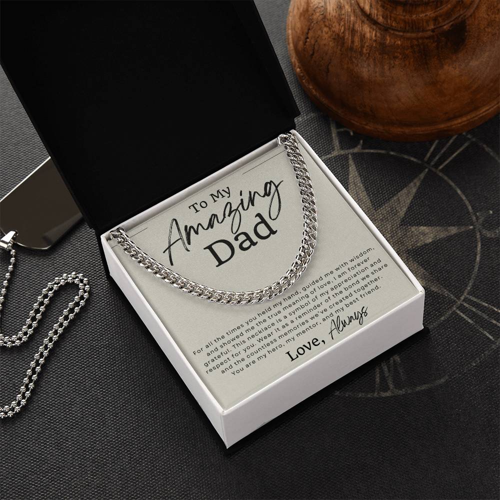 Elegant necklace with a heartfelt message "to my amazing dad", a thoughtful gift for a beloved father.