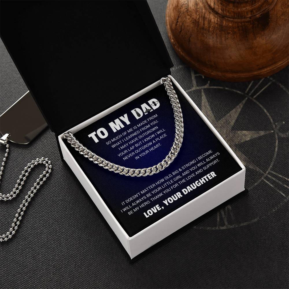 Necklace with pendant reading "to my dad" in elegant script, perfect gift for Father's Day or birthday.