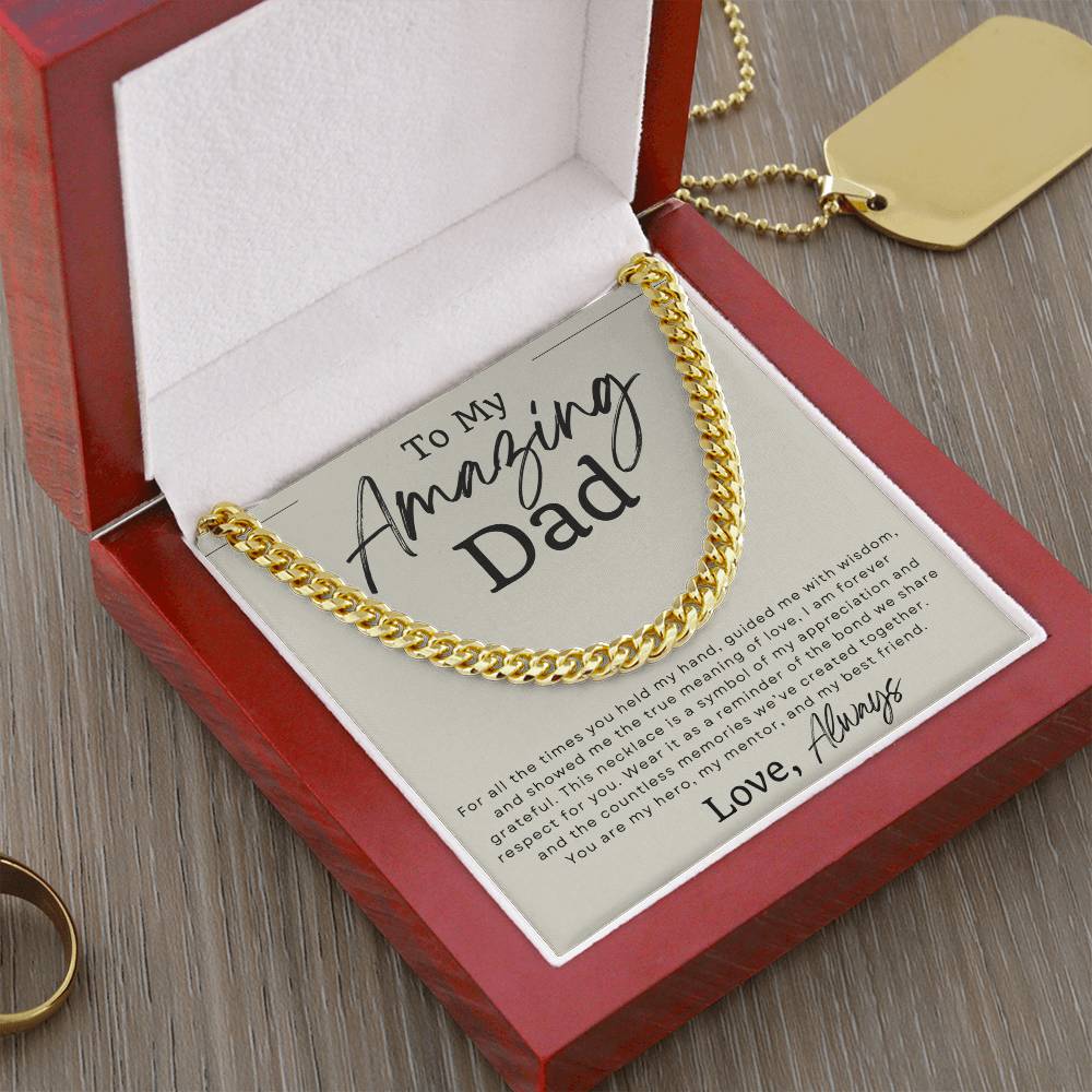 Elegant necklace with a heartfelt message "to my amazing dad", a thoughtful gift for a beloved father.