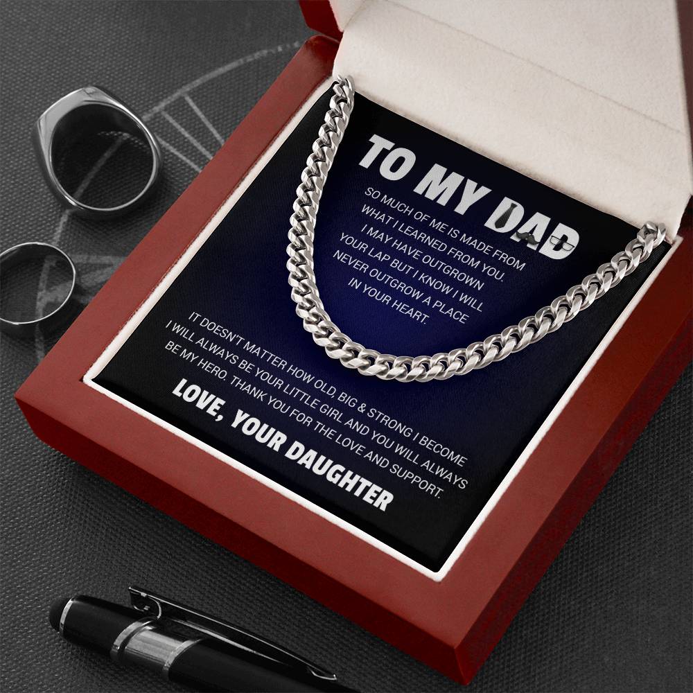 Necklace with pendant reading "to my dad" in elegant script, perfect gift for Father's Day or birthday.