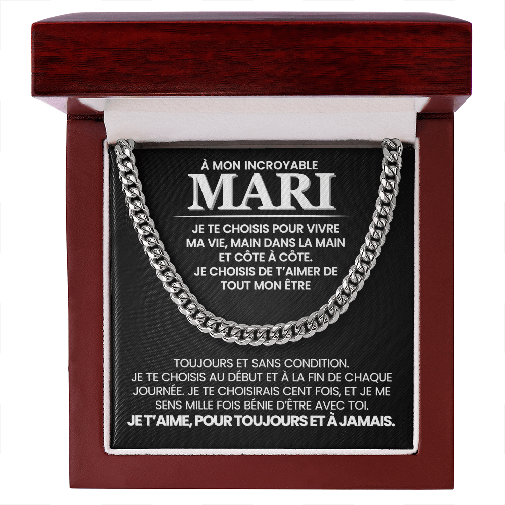 Collier élégant avec carte message À Mon Incroyable Mari - cadeau romantique pour époux