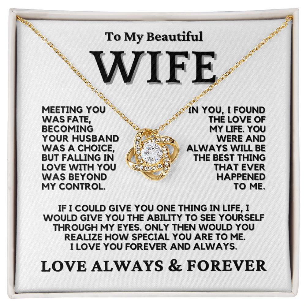 To My Wife Love Knot Necklace 14K or 18K Finish