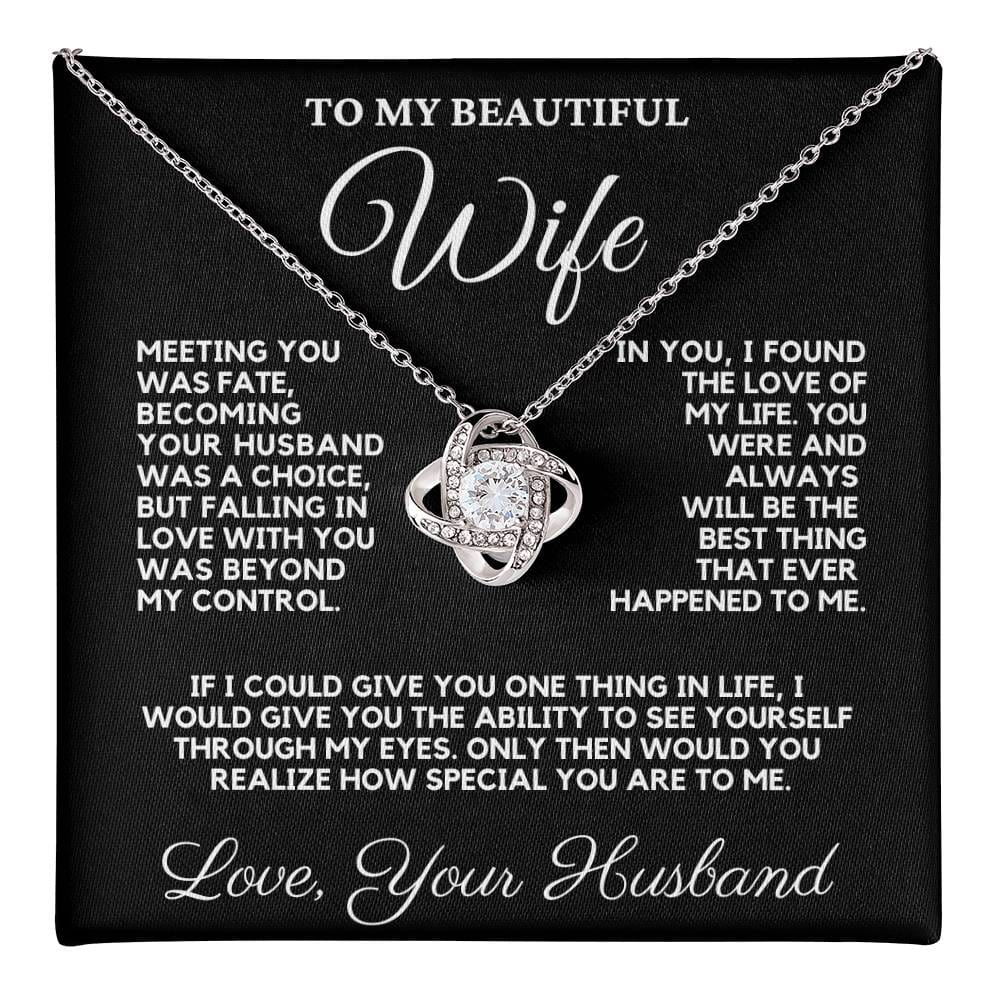 For Wife Love Knot Necklace – 14K White Gold or 18K Yellow Gold Finish