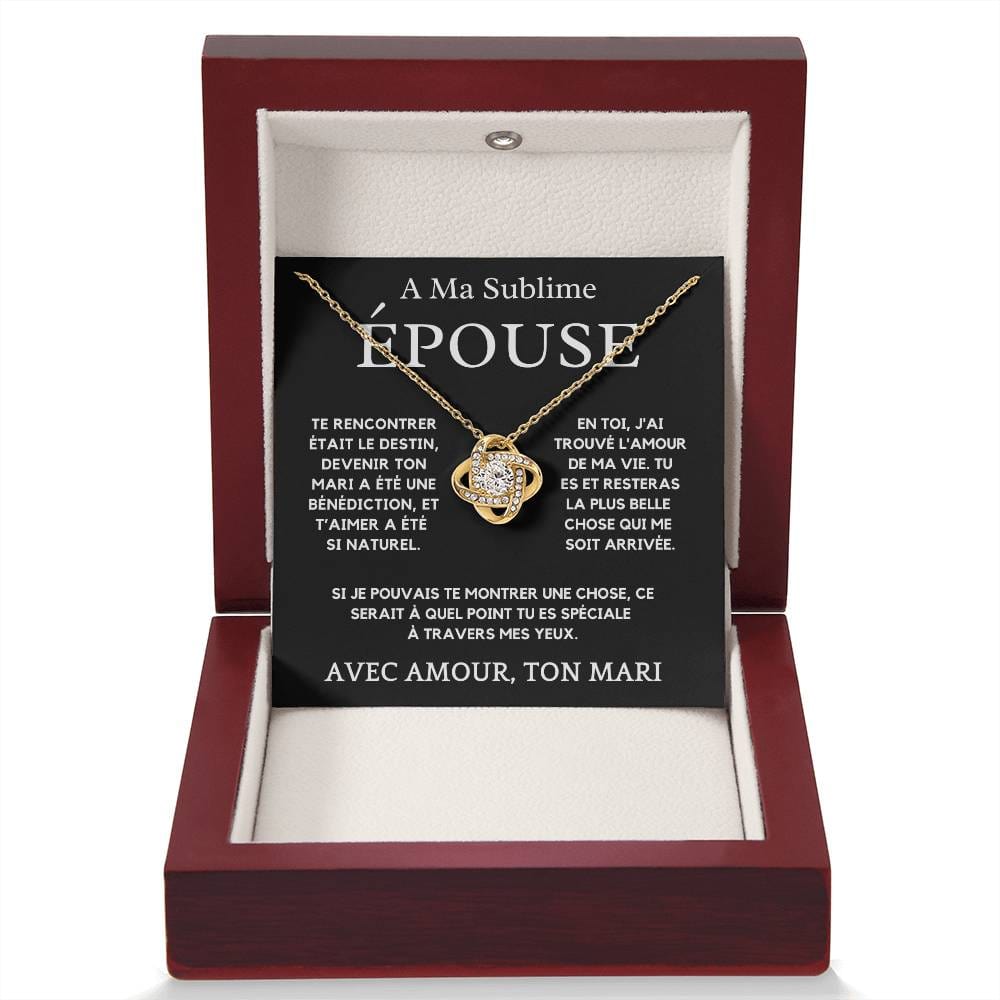 Pour Épouse Collier Nœud d'Amour – Finition Or Blanc 14K ou Or Jaune 18K