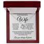 Jewelry box with a necklace and sentimental message for a wife