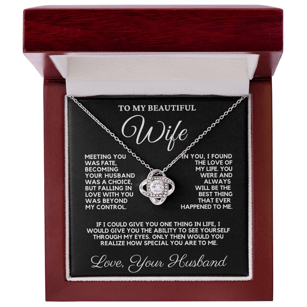 For Wife Love Knot Necklace – 14K White Gold or 18K Yellow Gold Finish