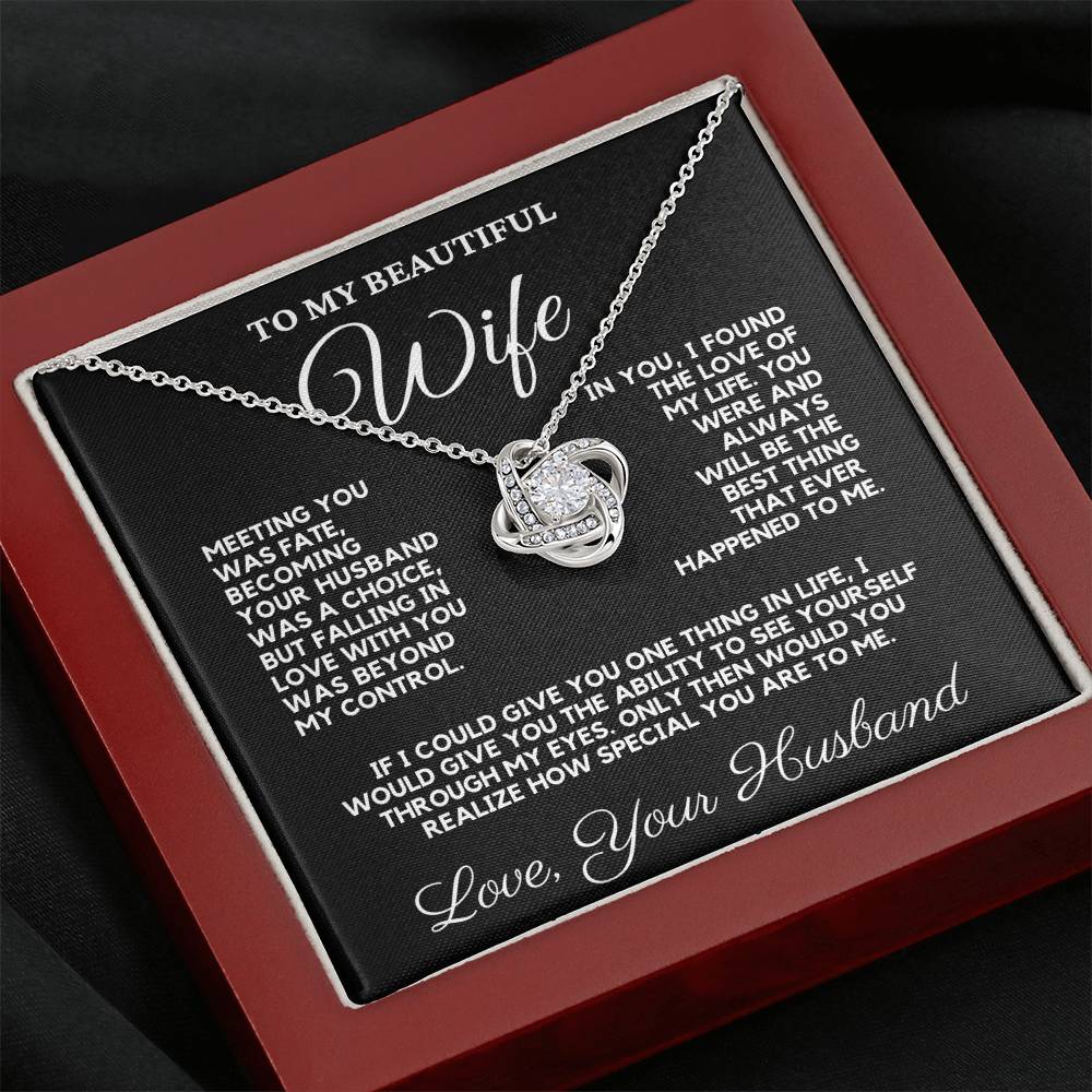 For Wife Love Knot Necklace – 14K White Gold or 18K Yellow Gold Finish