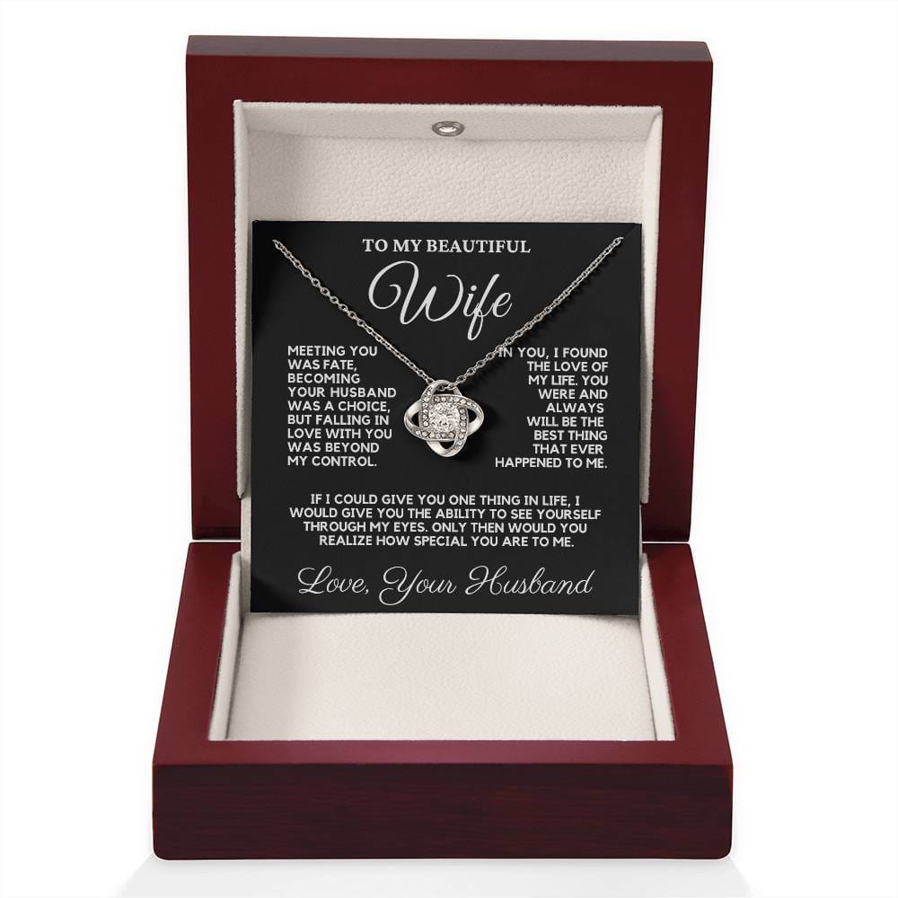 For Wife Love Knot Necklace – 14K White Gold or 18K Yellow Gold Finish