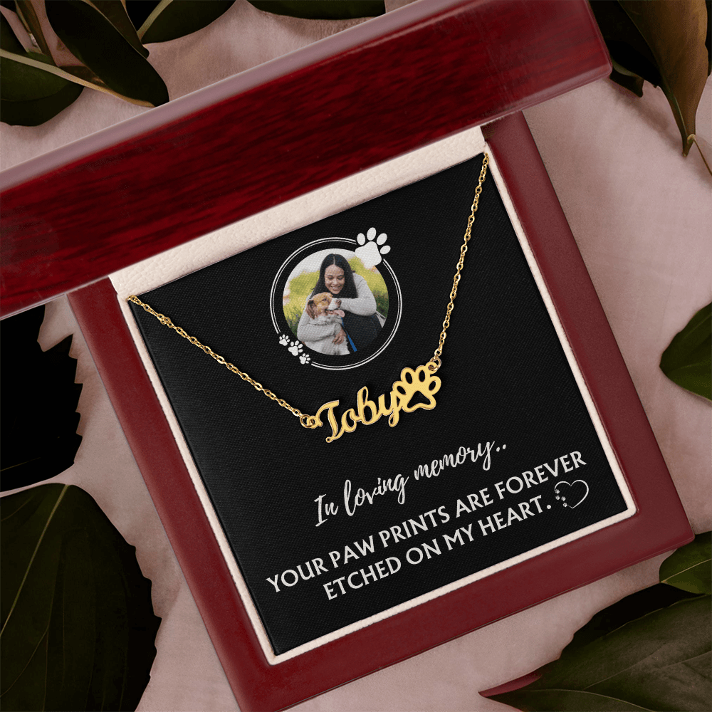Paw Print Name Necklace – Custom Pet Lover Gift with Photo
