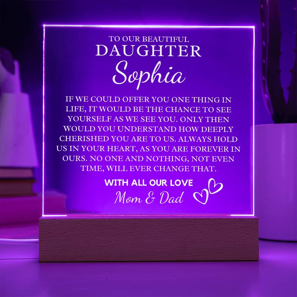 To Our Daughter Gift | Custom Acrylic Daughter Plaque with LED Base Heartfelt Message From Mom & Dad