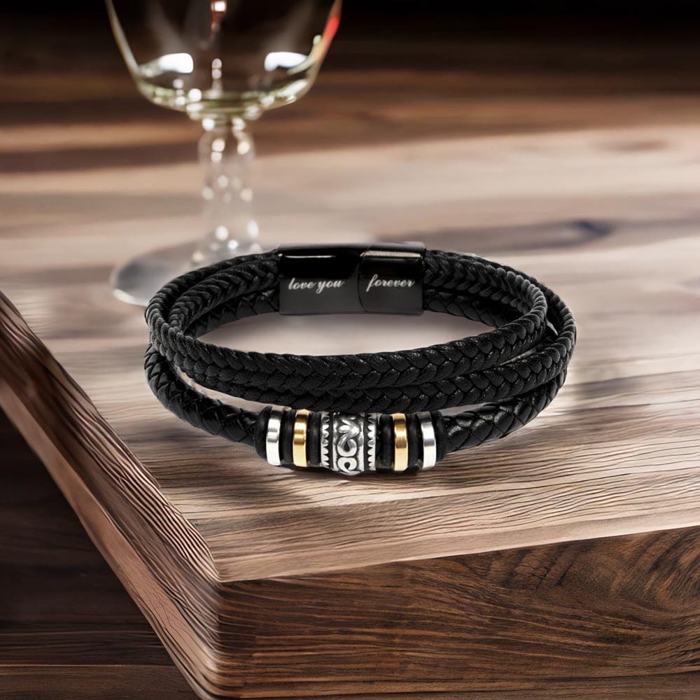 A gift box for a biker dad featuring a Dad Leather Bracelet for birthday or Father's Day, a special gift from us to show our love.