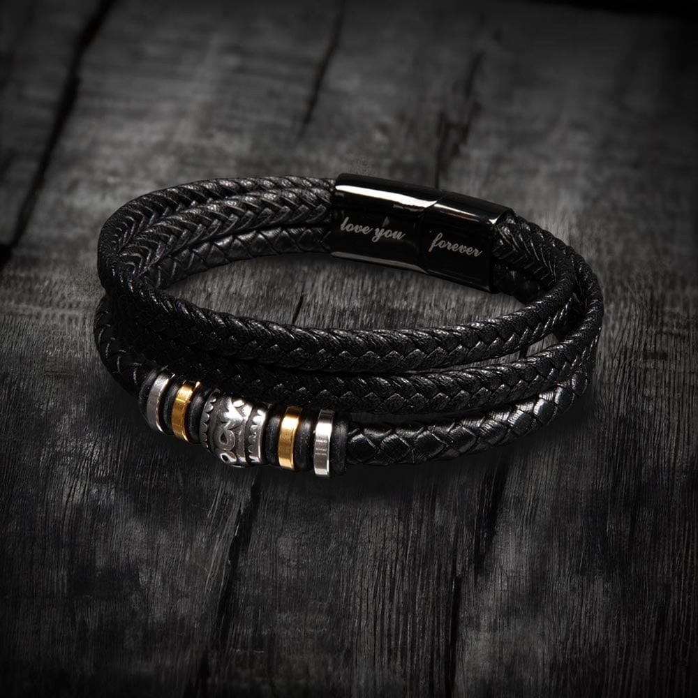 A gift box for a biker dad featuring a Dad Leather Bracelet for birthday or Father's Day, a special gift from us to show our love.