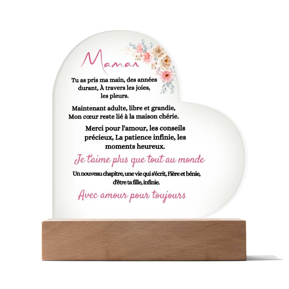 Cadeau qui capture le lien entre une mère et sa fille avec cette élégante plaque en acrylique en forme de cœur. Plaque En Acrylique En Forme De Cœur Pour Maman