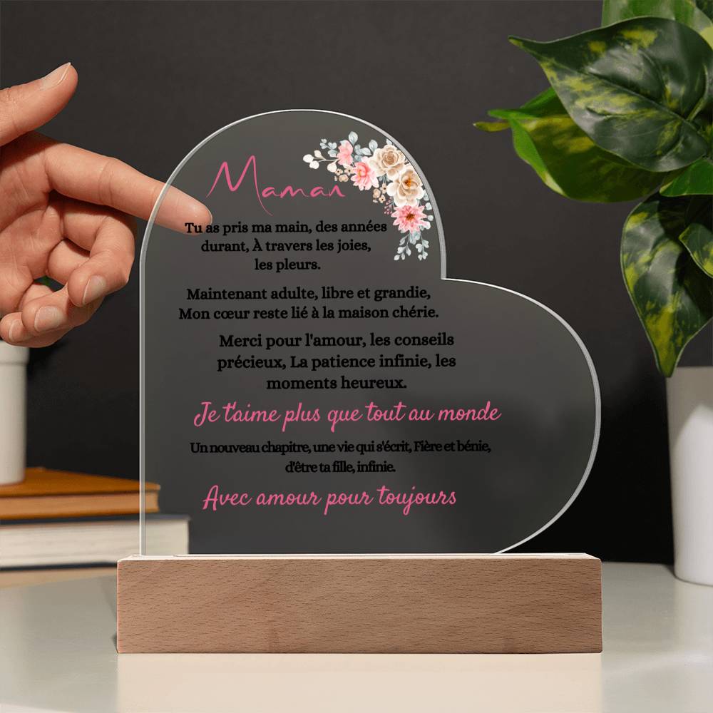 Cadeau qui capture le lien entre une mère et sa fille avec cette élégante plaque en acrylique en forme de cœur. Plaque En Acrylique En Forme De Cœur Pour Maman