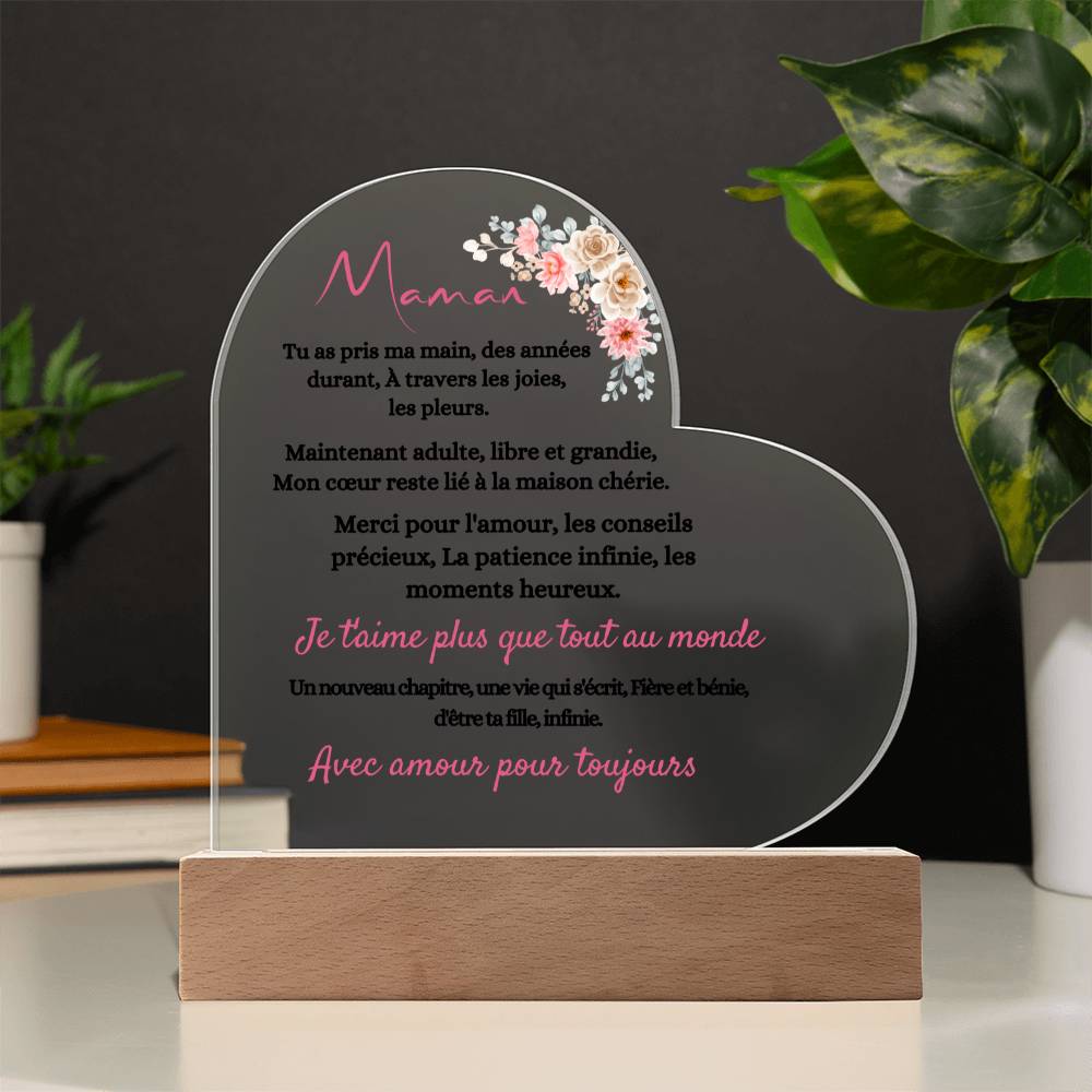 Cadeau qui capture le lien entre une mère et sa fille avec cette élégante plaque en acrylique en forme de cœur. Plaque En Acrylique En Forme De Cœur Pour Maman