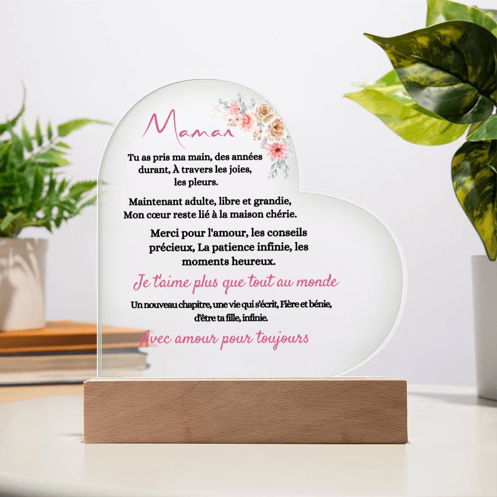 Cadeau qui capture le lien entre une mère et sa fille avec cette élégante plaque en acrylique en forme de cœur. Plaque En Acrylique En Forme De Cœur Pour Maman