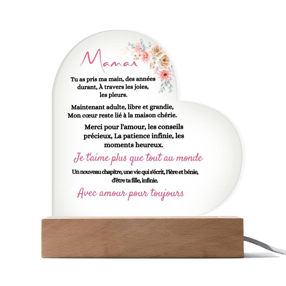 Cadeau qui capture le lien entre une mère et sa fille avec cette élégante plaque en acrylique en forme de cœur. Plaque En Acrylique En Forme De Cœur Pour Maman