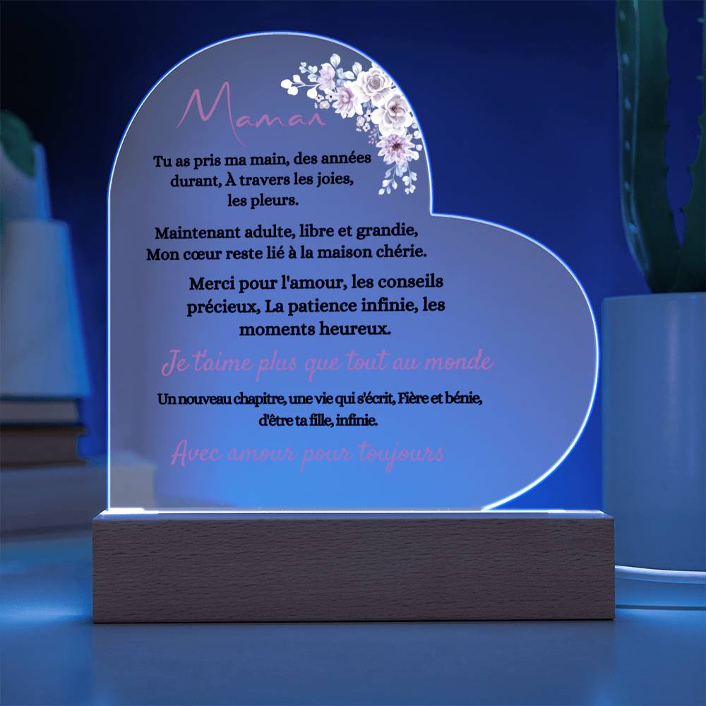 Cadeau qui capture le lien entre une mère et sa fille avec cette élégante plaque en acrylique en forme de cœur. Plaque En Acrylique En Forme De Cœur Pour Maman