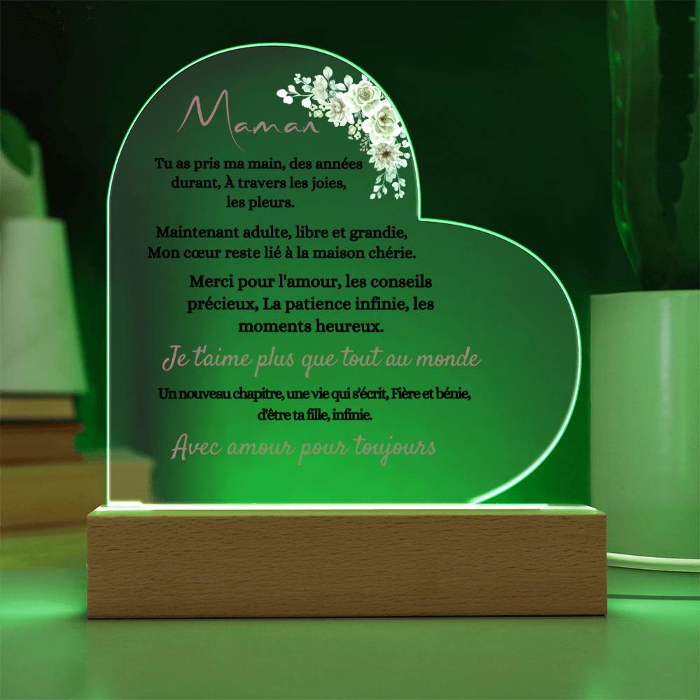 Cadeau qui capture le lien entre une mère et sa fille avec cette élégante plaque en acrylique en forme de cœur. Plaque En Acrylique En Forme De Cœur Pour Maman