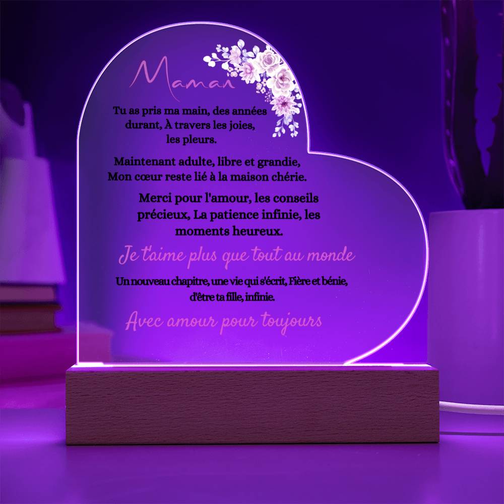 Cadeau qui capture le lien entre une mère et sa fille avec cette élégante plaque en acrylique en forme de cœur. Plaque En Acrylique En Forme De Cœur Pour Maman