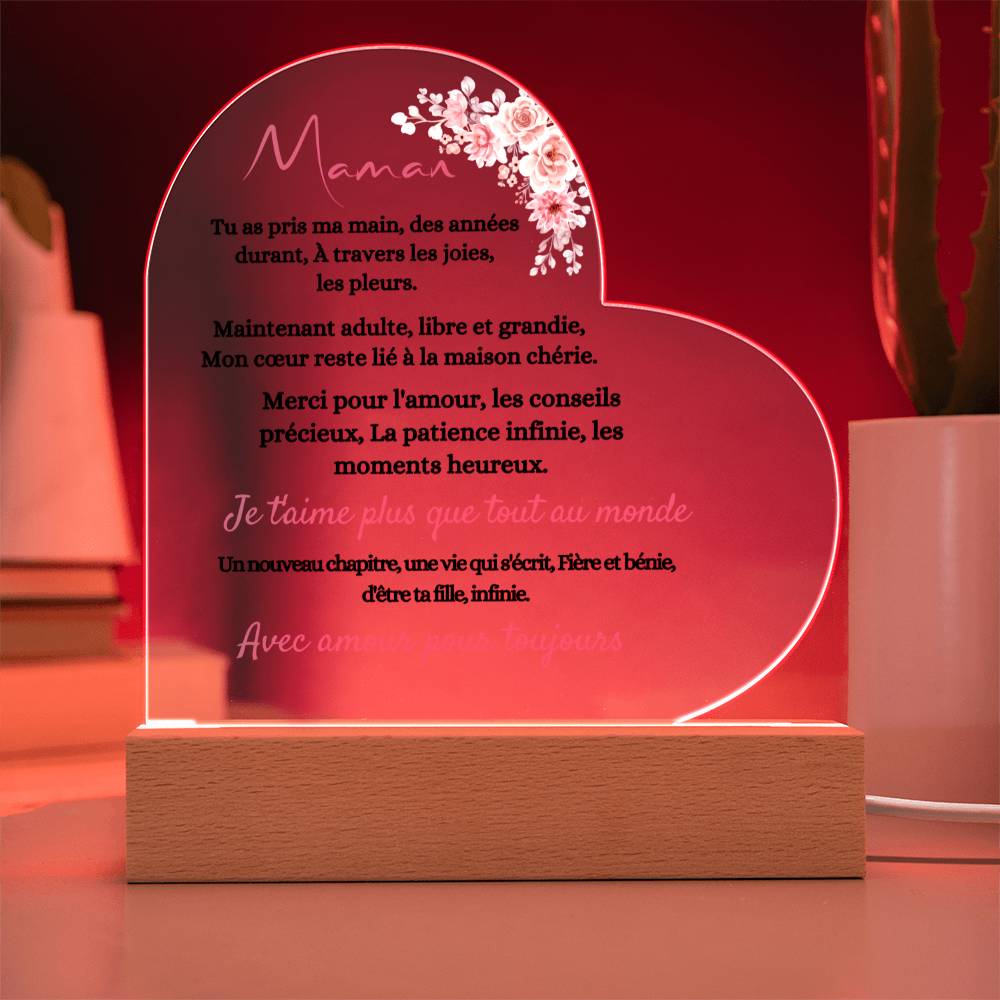 Cadeau qui capture le lien entre une mère et sa fille avec cette élégante plaque en acrylique en forme de cœur. Plaque En Acrylique En Forme De Cœur Pour Maman