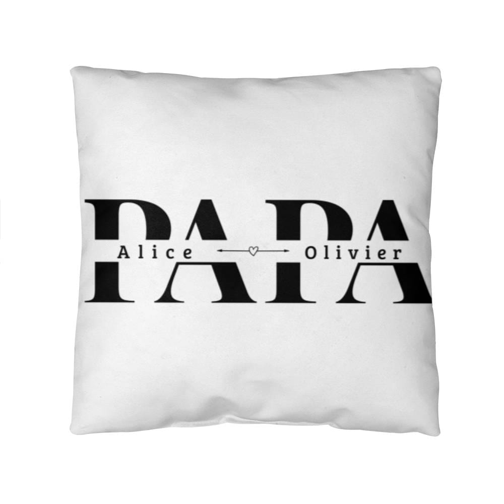 a white pillow with a black logo on it with papa