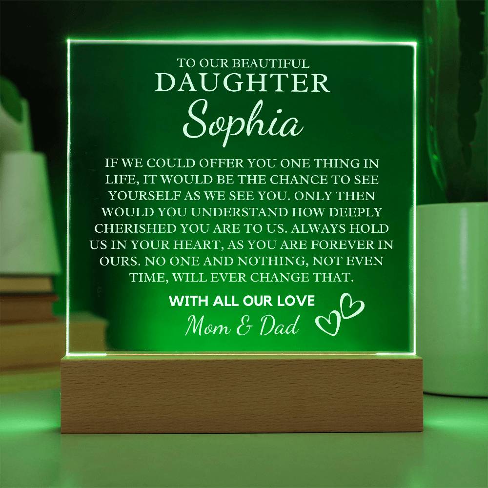 To Our Daughter Gift | Custom Acrylic Daughter Plaque with LED Base Heartfelt Message From Mom & Dad