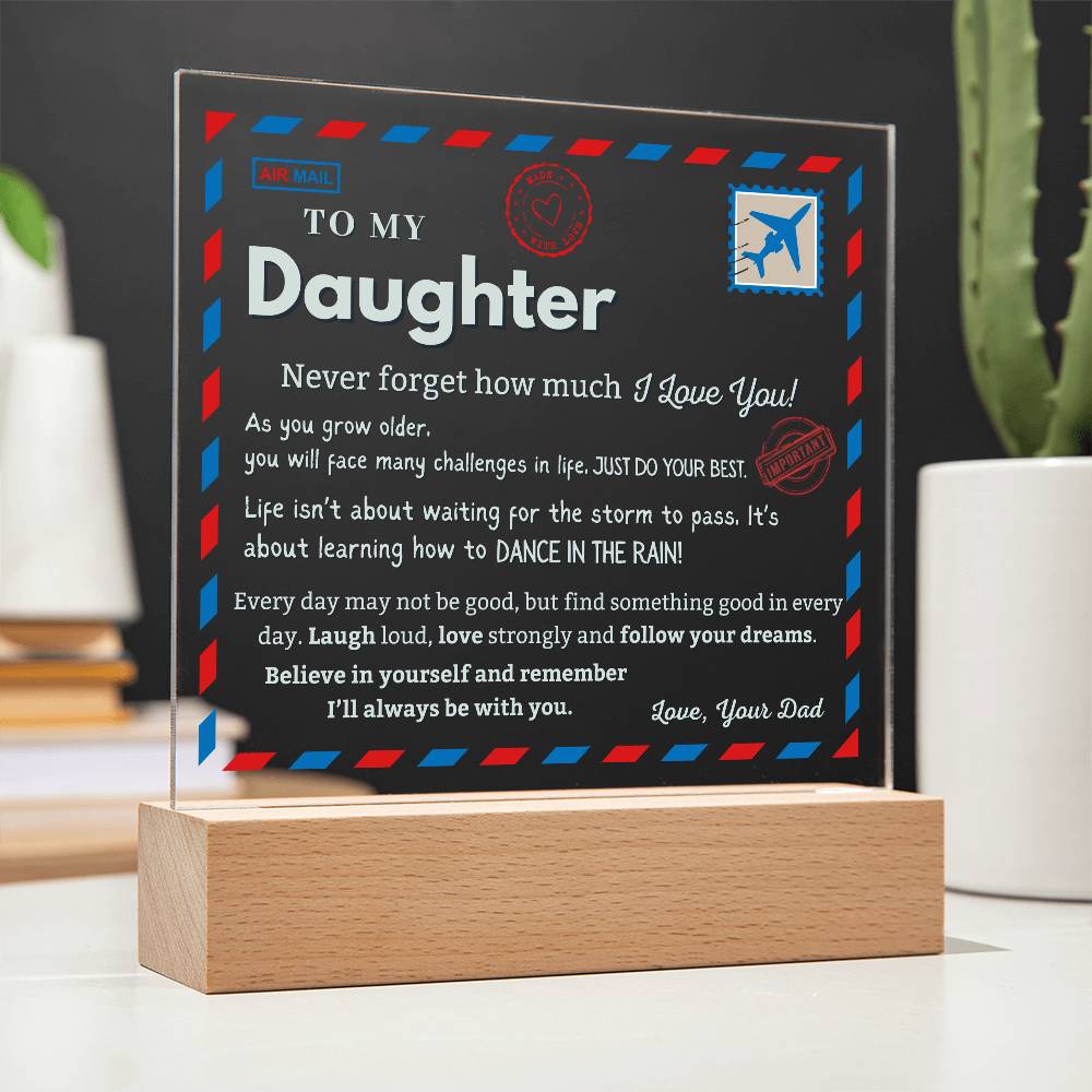 Dad to Daughter Heartfelt Acrylic Plaque | Special Keepsake with LED Light