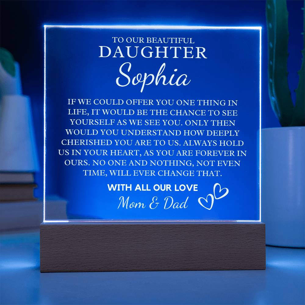 To Our Daughter Gift | Custom Acrylic Daughter Plaque with LED Base Heartfelt Message From Mom & Dad
