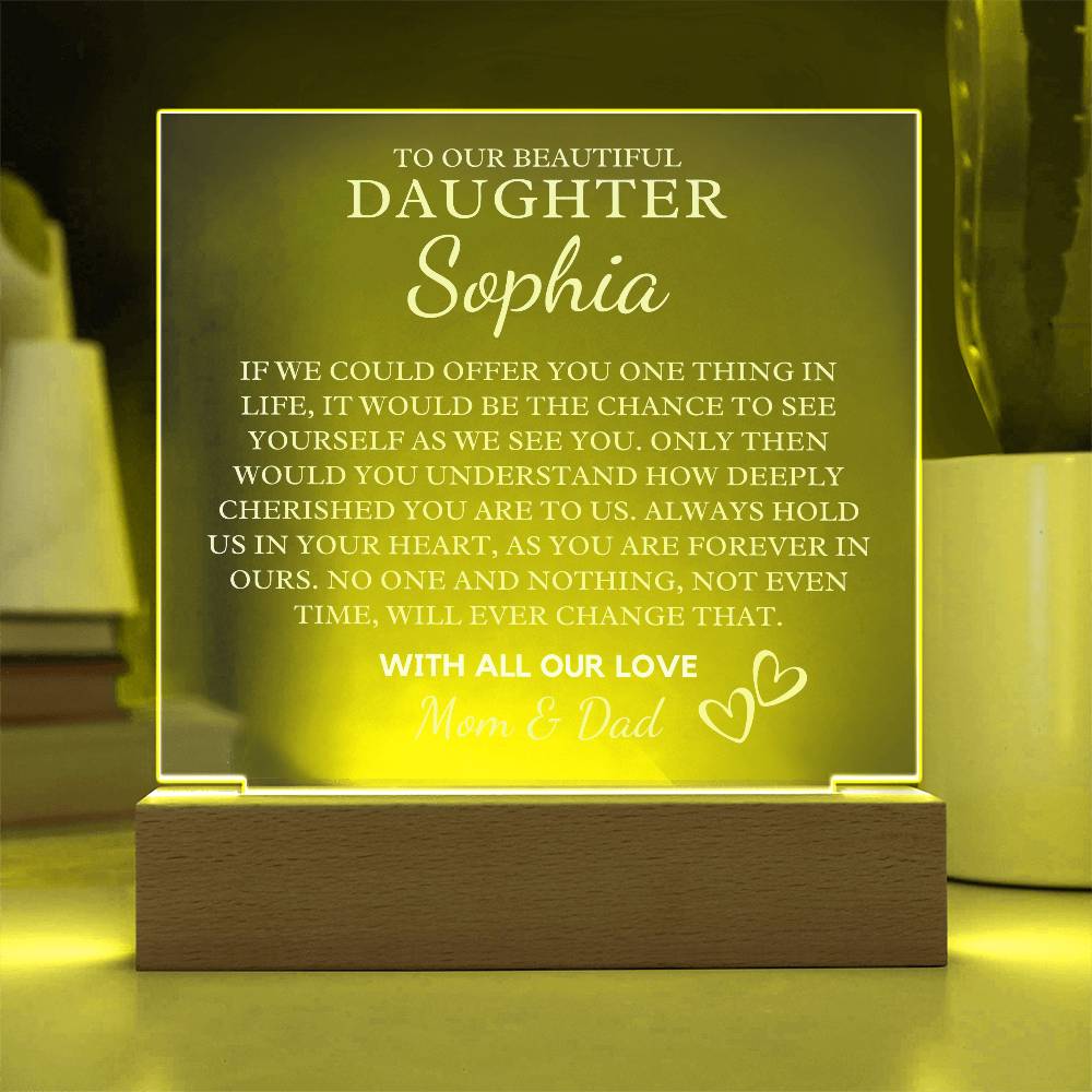To Our Daughter Gift | Custom Acrylic Daughter Plaque with LED Base Heartfelt Message From Mom & Dad