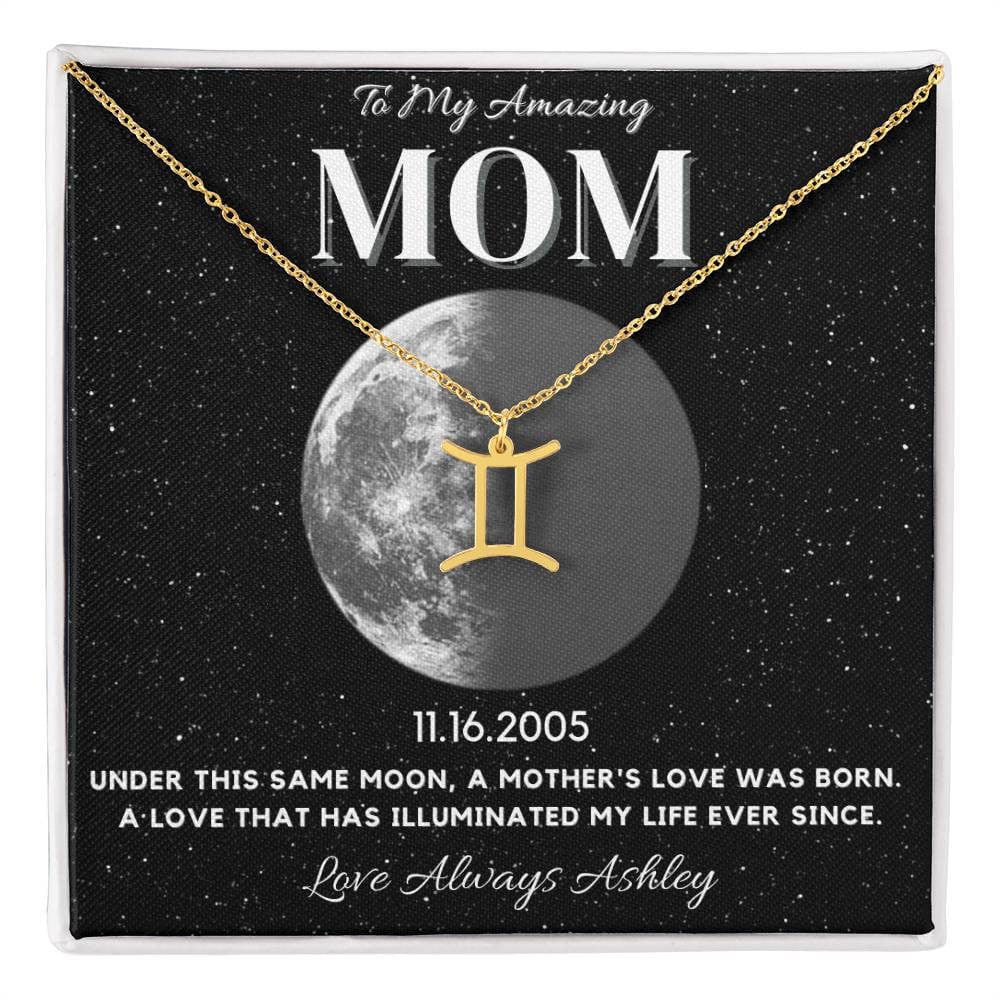 ✨ Zodiac & Moon Phase Necklace – A Personalized Gift for Moms ✨