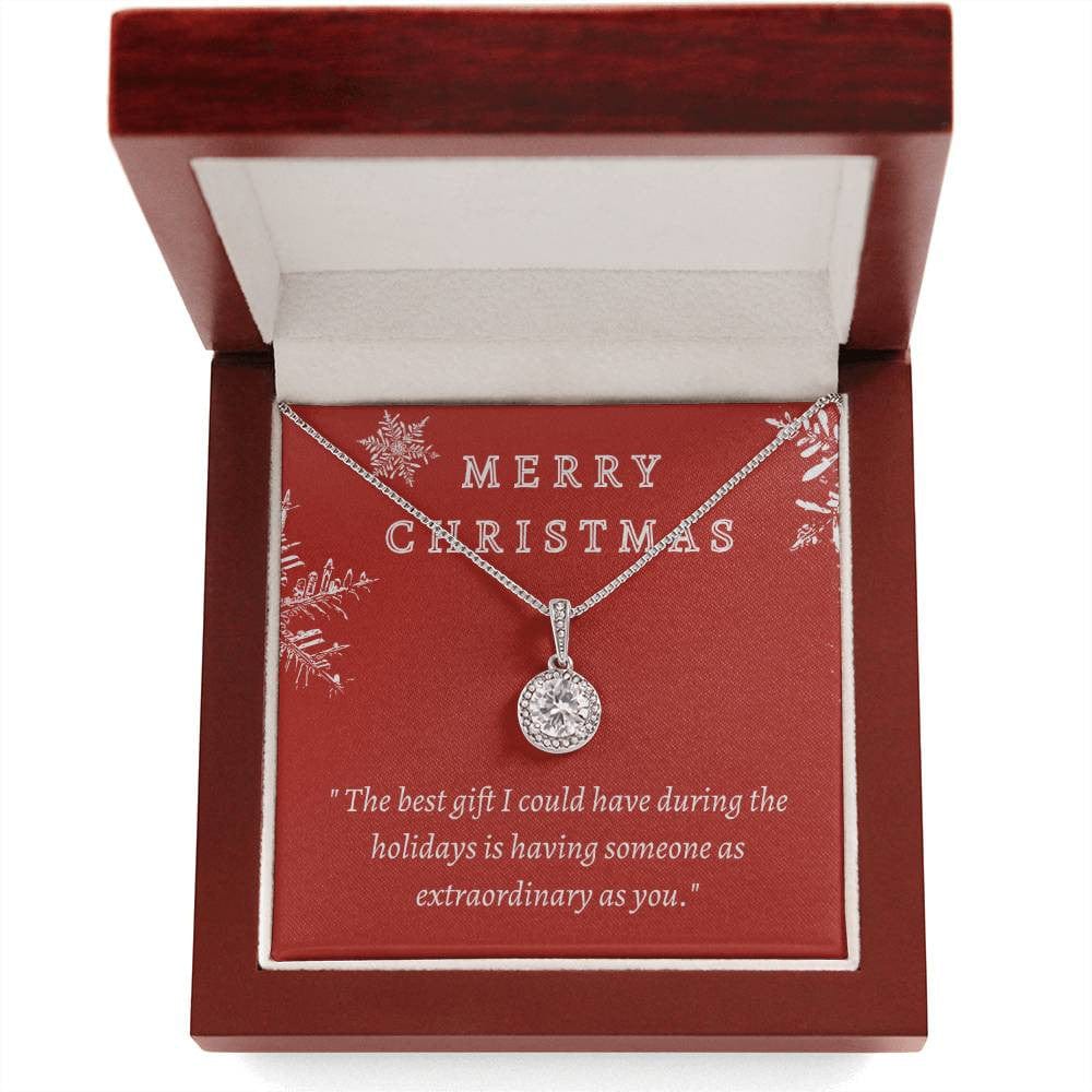 Christmas Gift Necklace For Her | White Gold Pendant with Cubic Zirconia Stones