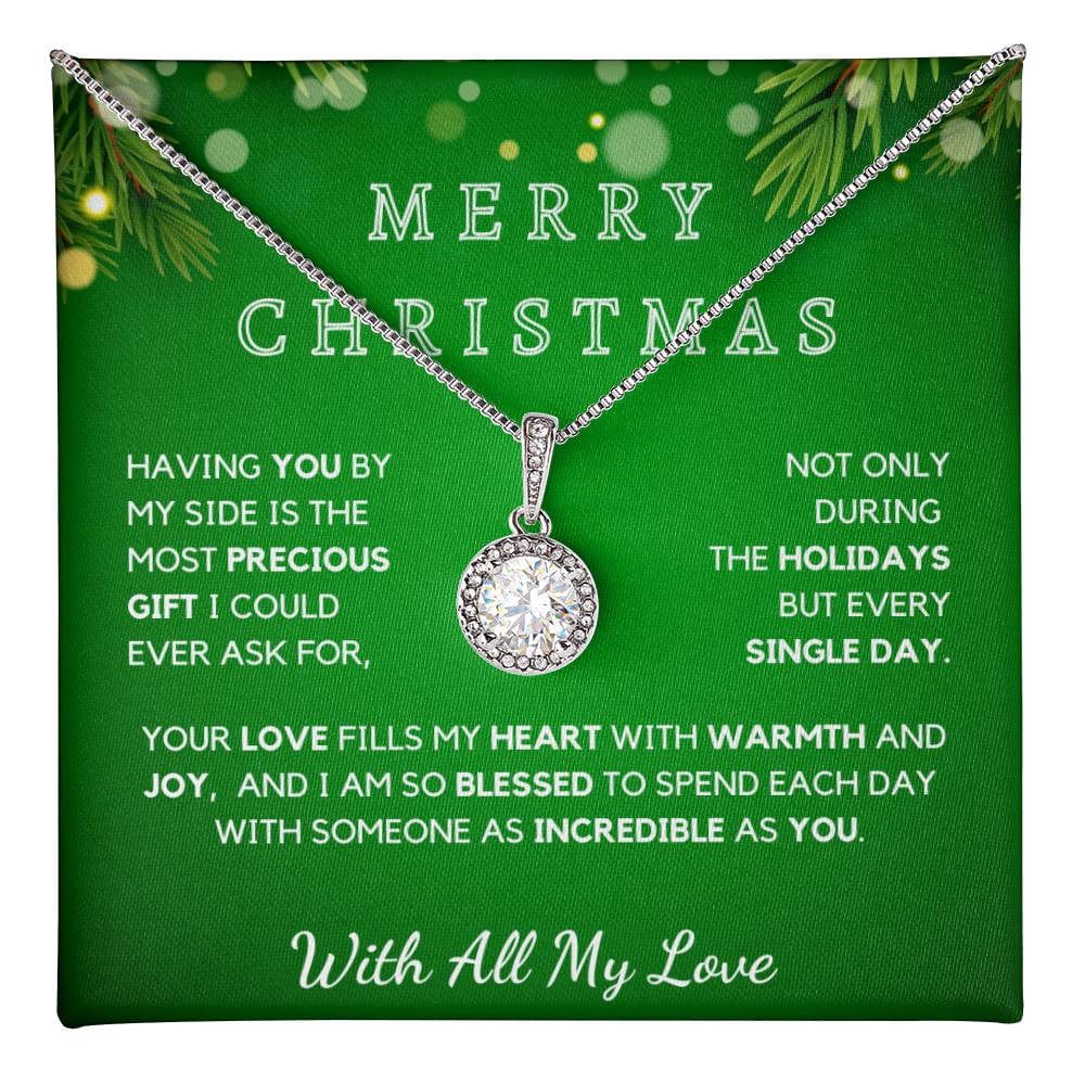 Christmas Necklace Gift For Her - 14K White Gold With Sparkling Cubic Zirconia