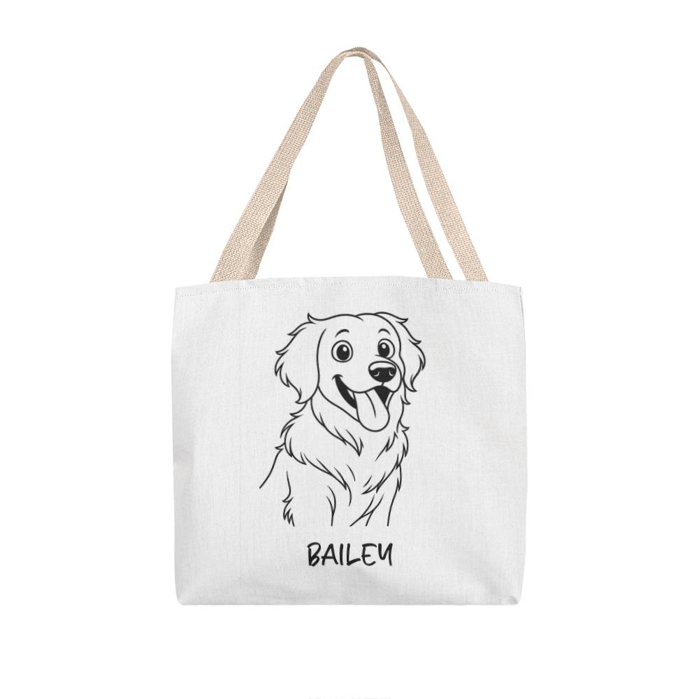 Tote bag with a dog illustration and name 'Bailey' on a white background