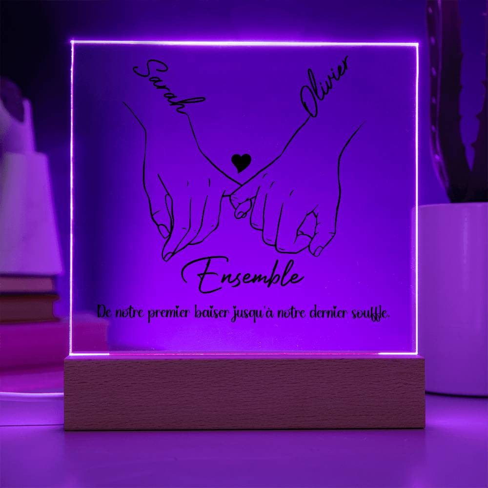 Plaque Acrylique Carrée Personnalisée pour Couples avec Base LED