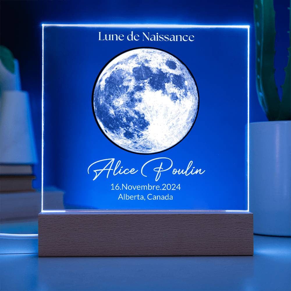 Lune Personnalisée | Plaque Led Votre Phase Lunaire - Nom, Date & Lieu