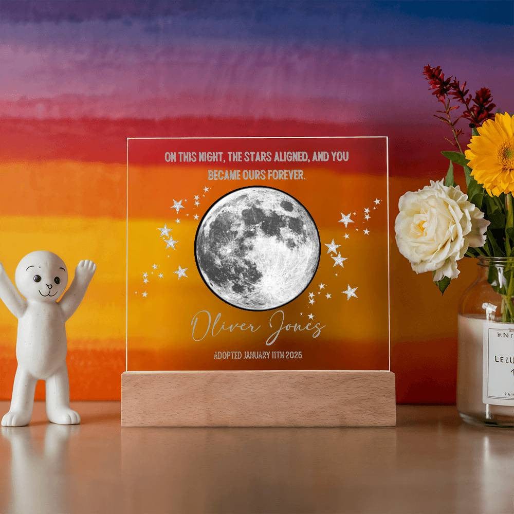 Adoption Keepsake | Personalized Moon Phase Acrylic Square Plaque
