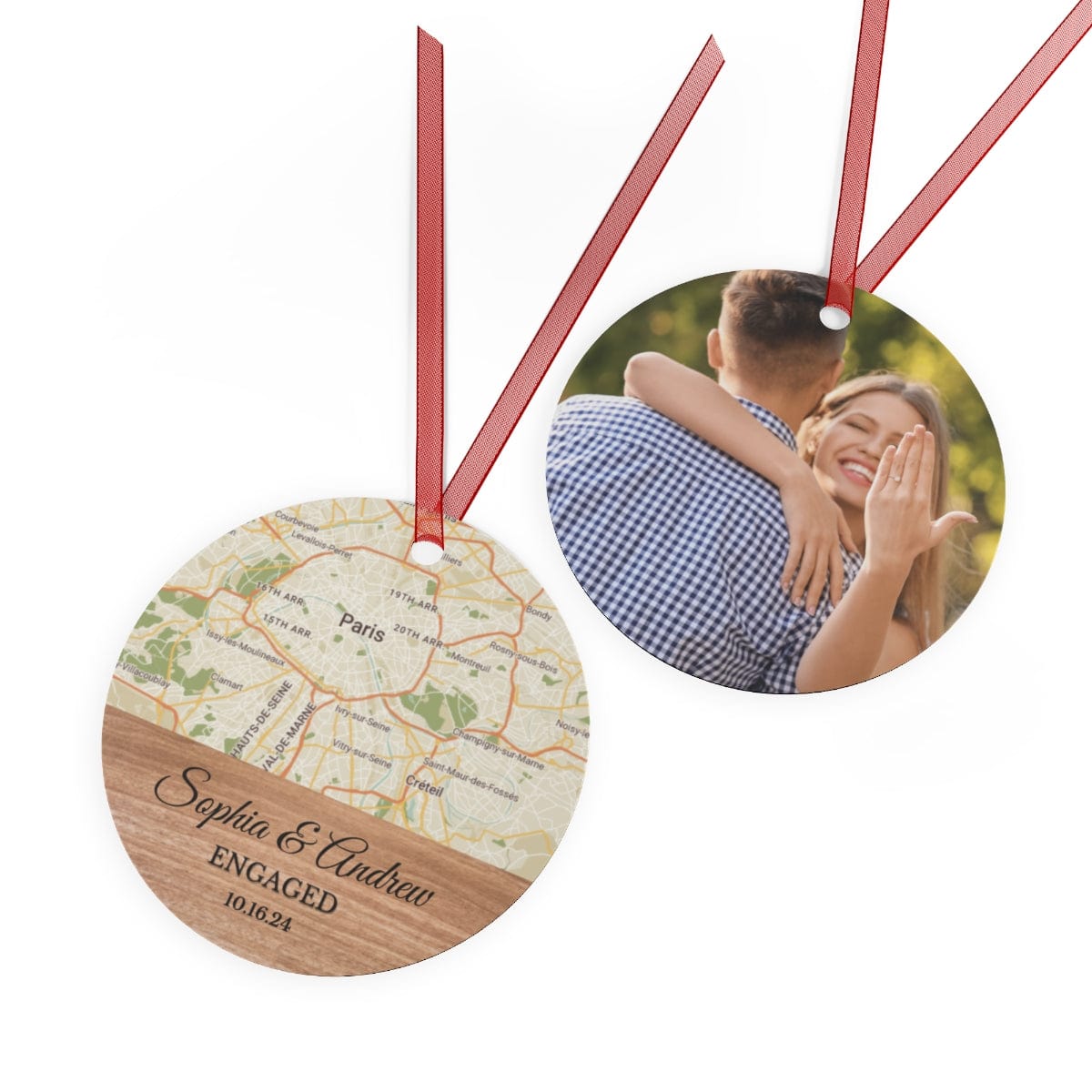 Engagement Christmas Ornament | Custom City Map & Photo Ornament