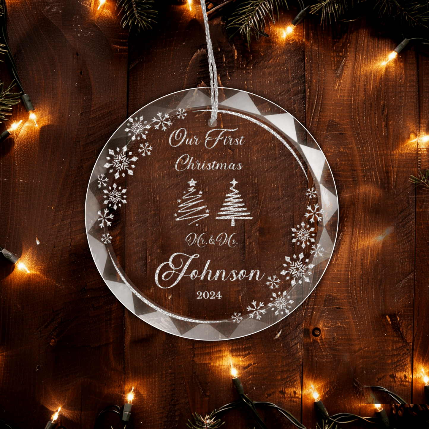 Engraved 'Our First Christmas' Glass Ornament | Personalized Round Crystal Keepsake with Gift Box | Elegant Christmas Decor 2024