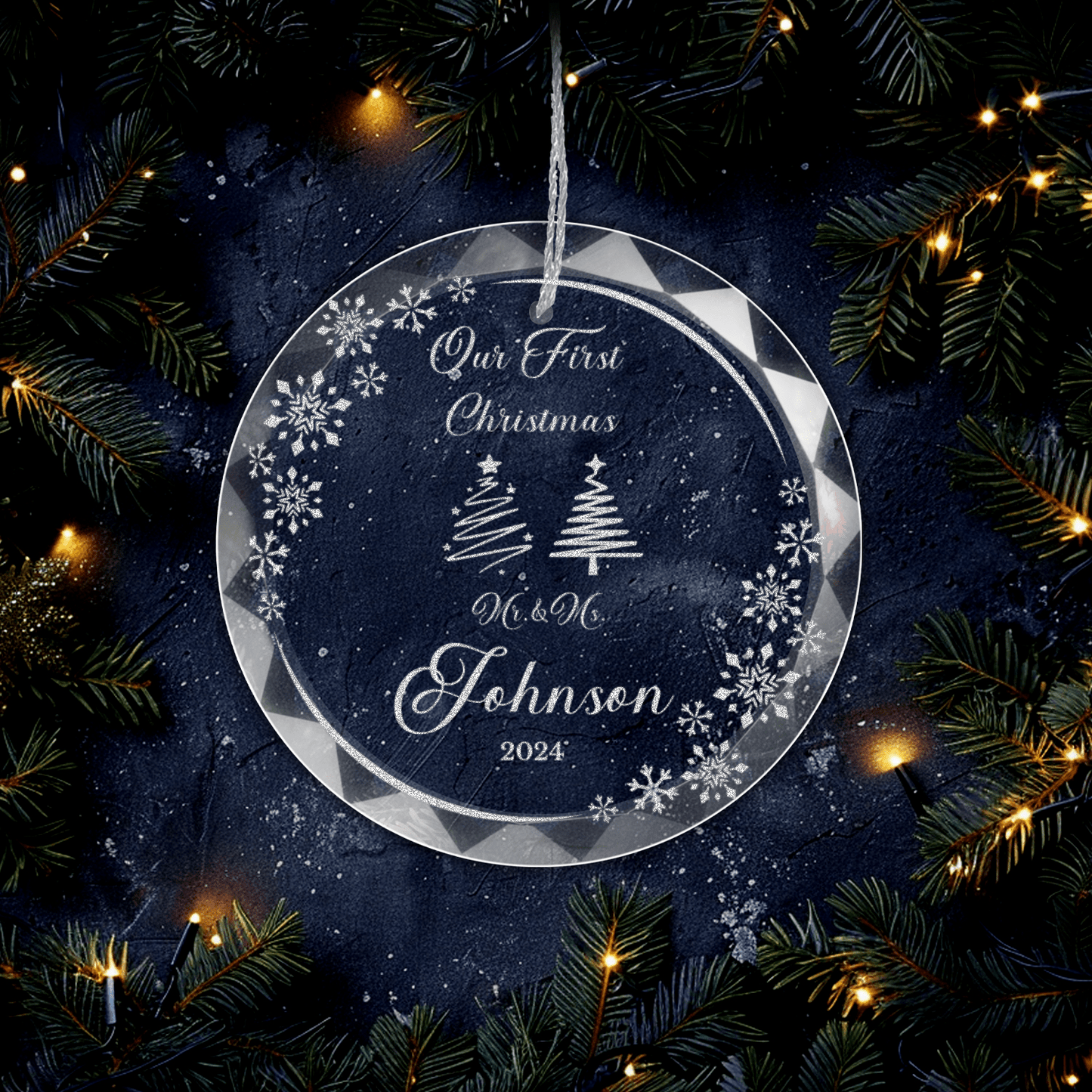 Engraved 'Our First Christmas' Glass Ornament | Personalized Round Crystal Keepsake with Gift Box | Elegant Christmas Decor 2024