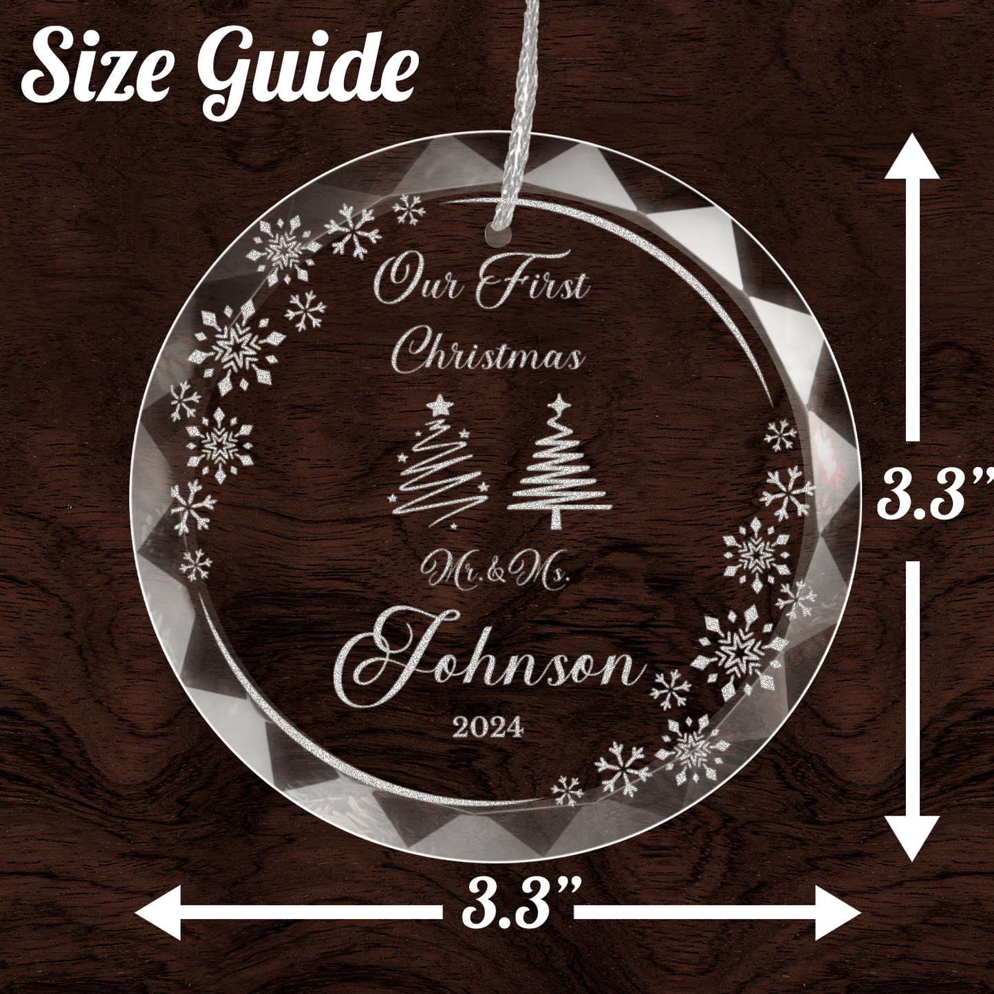 Engraved 'Our First Christmas' Glass Ornament | Personalized Round Crystal Keepsake with Gift Box | Elegant Christmas Decor 2024