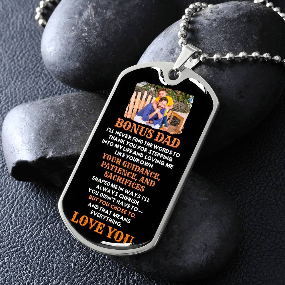 "Bonus Dad" Engraved Dog Tag Necklace – Customizable